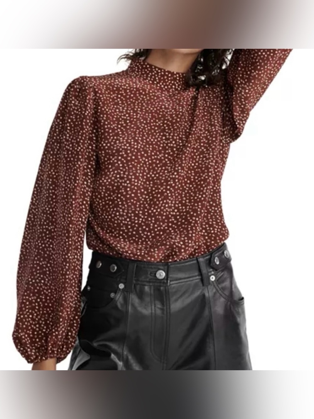 The Kooples Chocolate Brown Printed Mock Neck Blouse XS
NWT